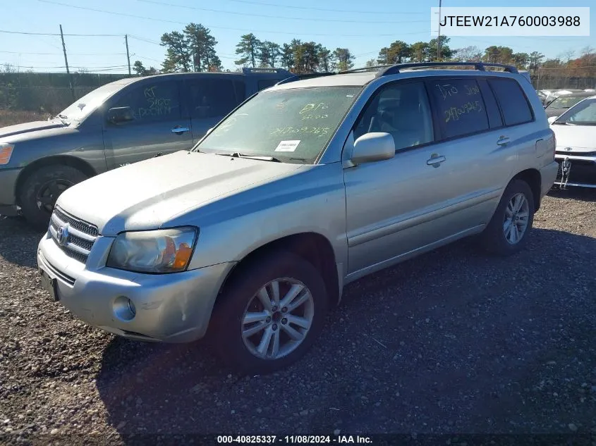 2006 Toyota Highlander Hybrid Limited V6 VIN: JTEEW21A760003988 Lot: 40825337