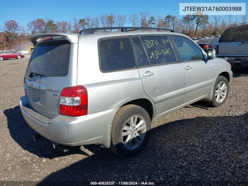 2006 Toyota Highlander Hybrid Limited V6 VIN: JTEEW21A760003988 Lot: 40825337