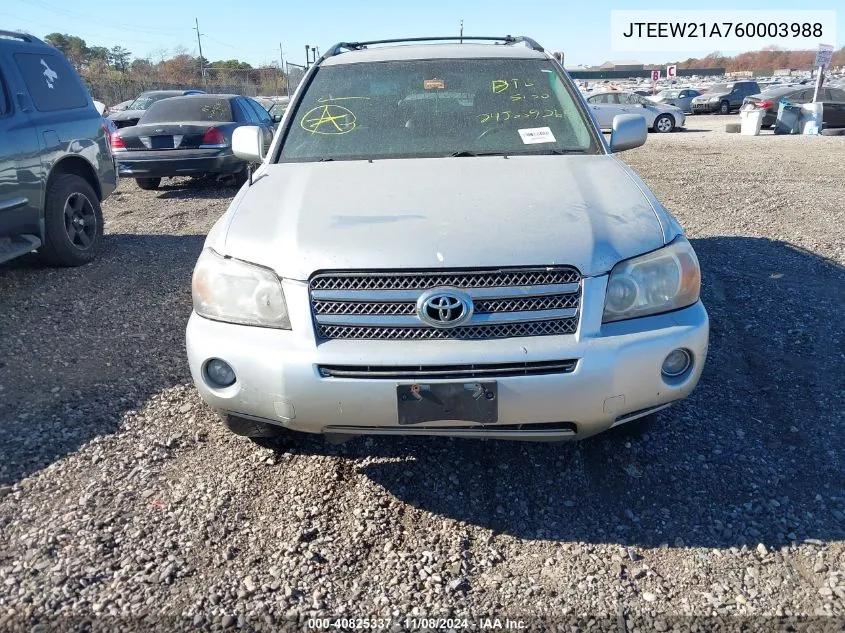 2006 Toyota Highlander Hybrid Limited V6 VIN: JTEEW21A760003988 Lot: 40825337