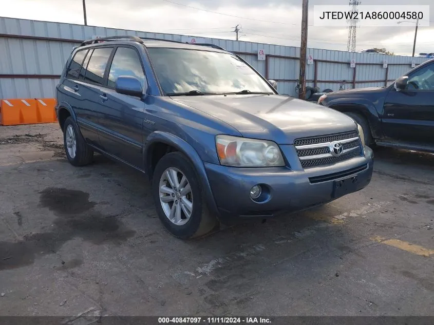 2006 Toyota Highlander Hybrid Limited V6 VIN: JTEDW21A860004580 Lot: 40847097