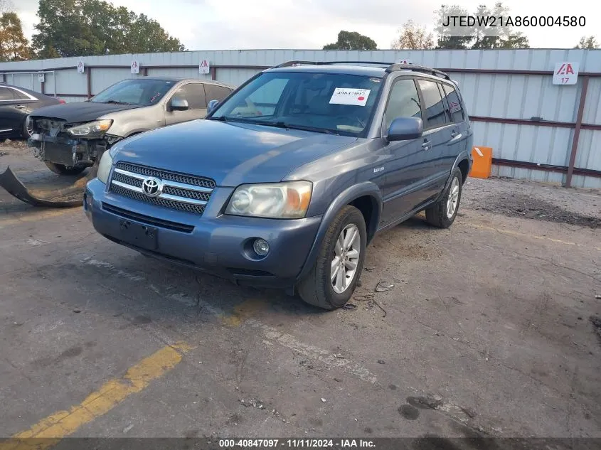 2006 Toyota Highlander Hybrid Limited V6 VIN: JTEDW21A860004580 Lot: 40847097