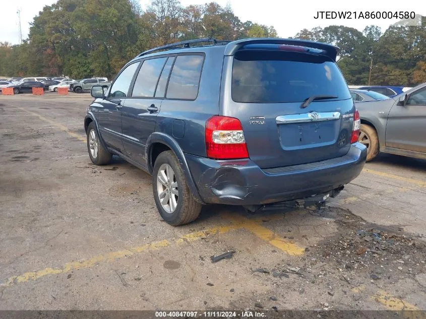 2006 Toyota Highlander Hybrid Limited V6 VIN: JTEDW21A860004580 Lot: 40847097