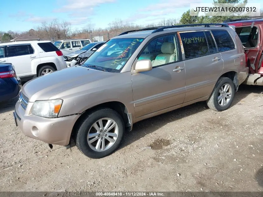 JTEEW21A160007812 2006 Toyota Highlander Hybrid V6