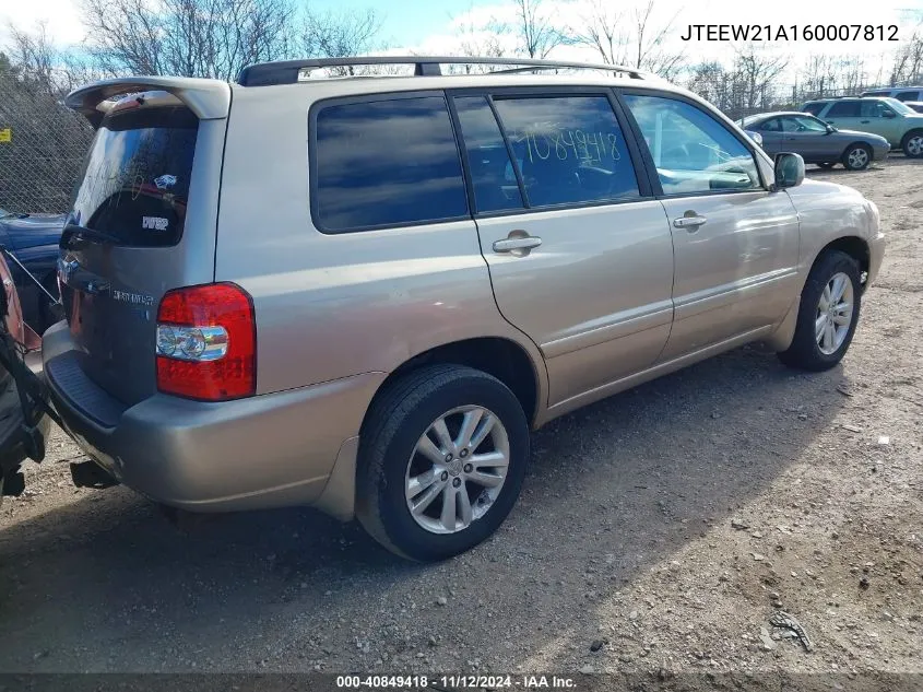 JTEEW21A160007812 2006 Toyota Highlander Hybrid V6