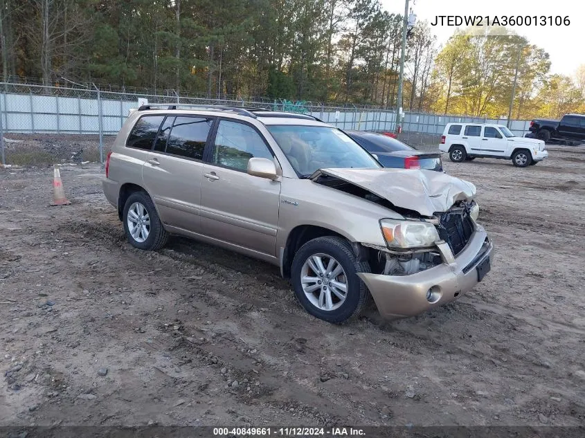 JTEDW21A360013106 2006 Toyota Highlander Hybrid V6