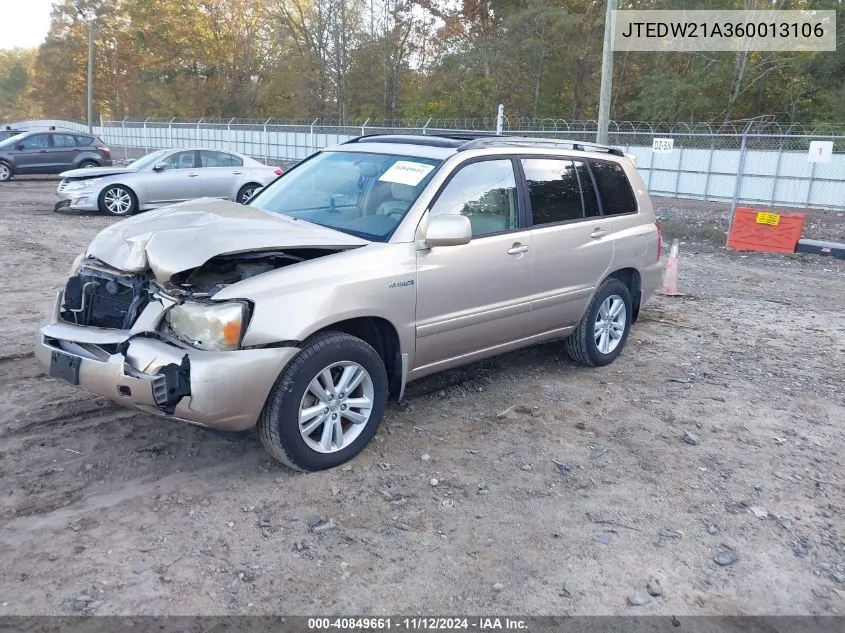 JTEDW21A360013106 2006 Toyota Highlander Hybrid V6