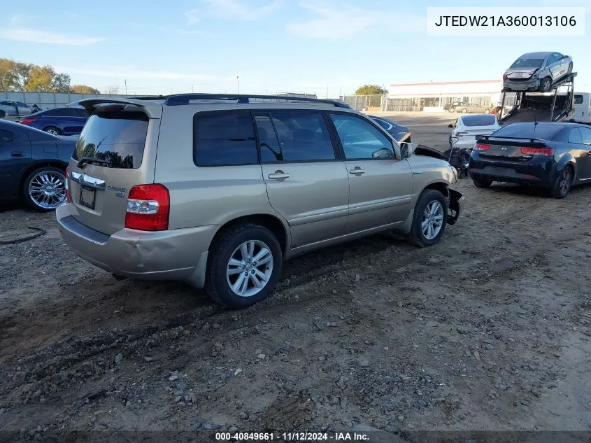 JTEDW21A360013106 2006 Toyota Highlander Hybrid V6