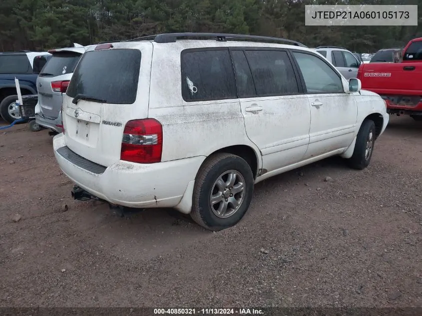 2006 Toyota Highlander V6 VIN: JTEDP21A060105173 Lot: 40850321