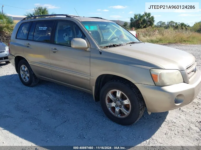 2006 Toyota Highlander V6 VIN: JTEDP21A960124286 Lot: 40897460