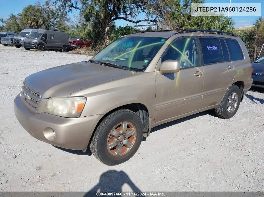 2006 Toyota Highlander V6 VIN: JTEDP21A960124286 Lot: 40897460