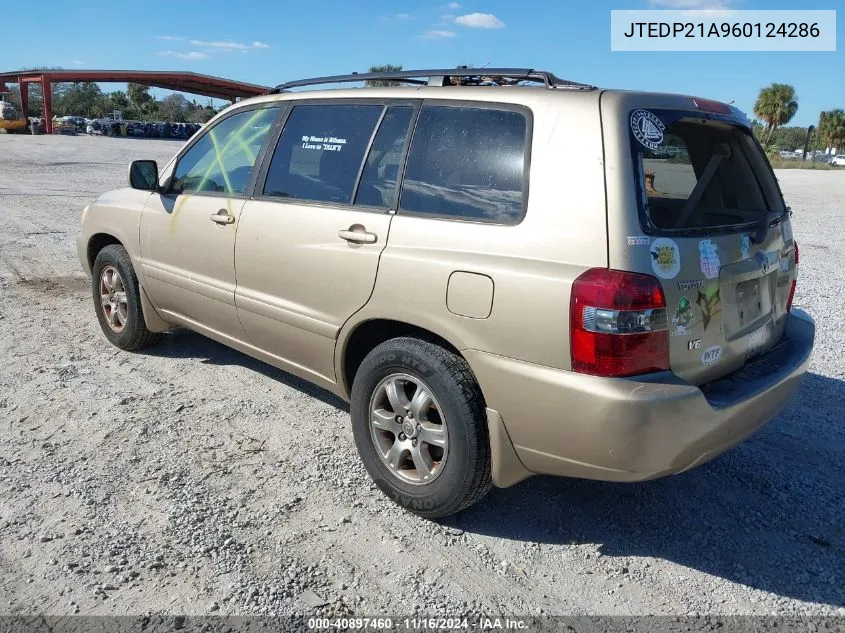 2006 Toyota Highlander V6 VIN: JTEDP21A960124286 Lot: 40897460