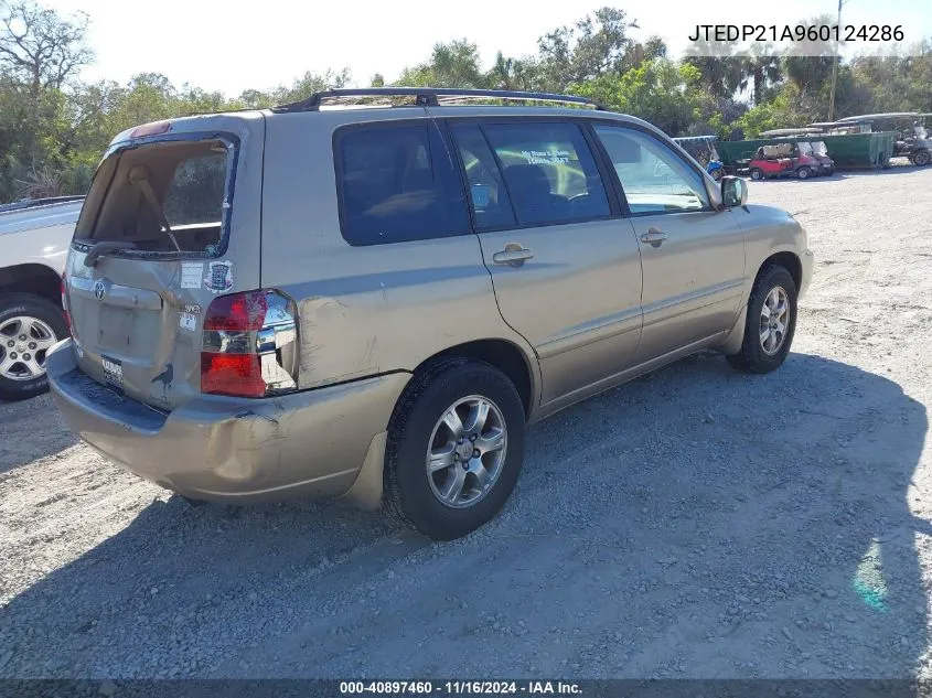 2006 Toyota Highlander V6 VIN: JTEDP21A960124286 Lot: 40897460