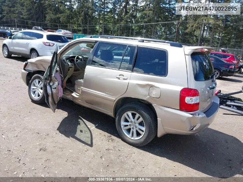 JTEGW21A470022895 2007 Toyota Highlander Hybrid Limited V6