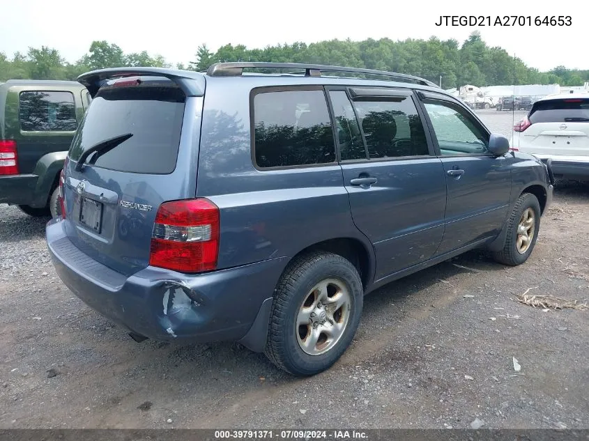 2007 Toyota Highlander VIN: JTEGD21A270164653 Lot: 39791371