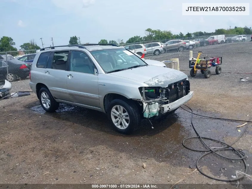 2007 Toyota Highlander Hybrid V6 VIN: JTEEW21A870035253 Lot: 39971080