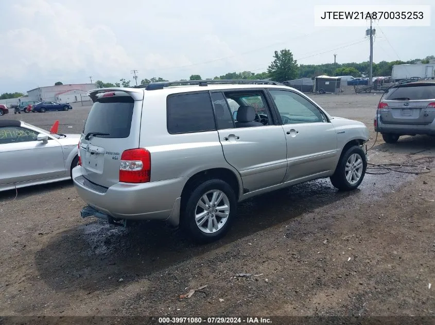 2007 Toyota Highlander Hybrid V6 VIN: JTEEW21A870035253 Lot: 39971080