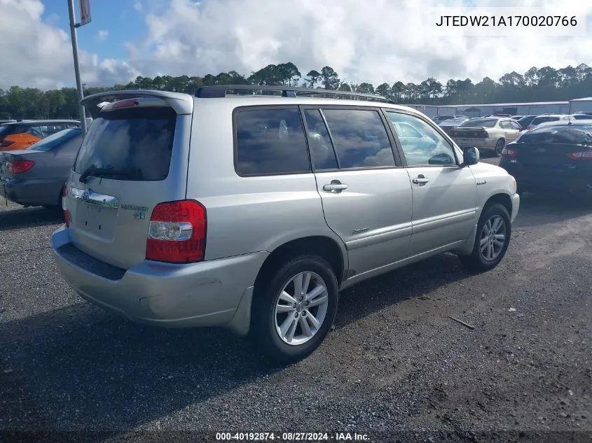 JTEDW21A170020766 2007 Toyota Highlander Hybrid Limited V6