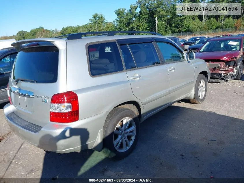 2007 Toyota Highlander Hybrid V6 VIN: JTEEW21A270041694 Lot: 40241663