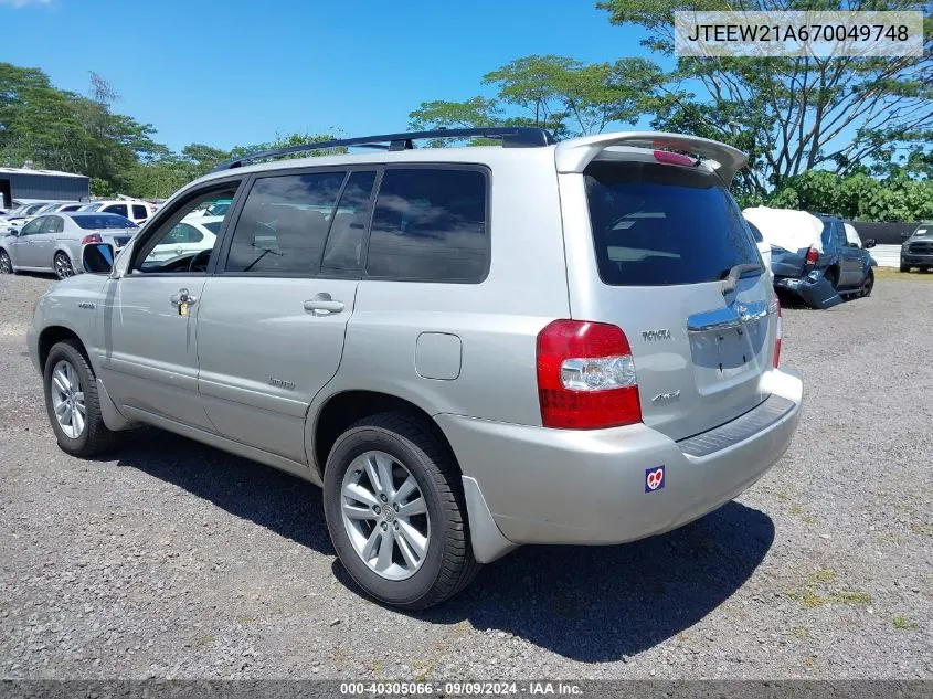 JTEEW21A670049748 2007 Toyota Highlander Hybrid Limited V6