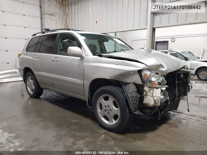 2007 Toyota Highlander Limited V6 VIN: JTEEP21A170188442 Lot: 40305132