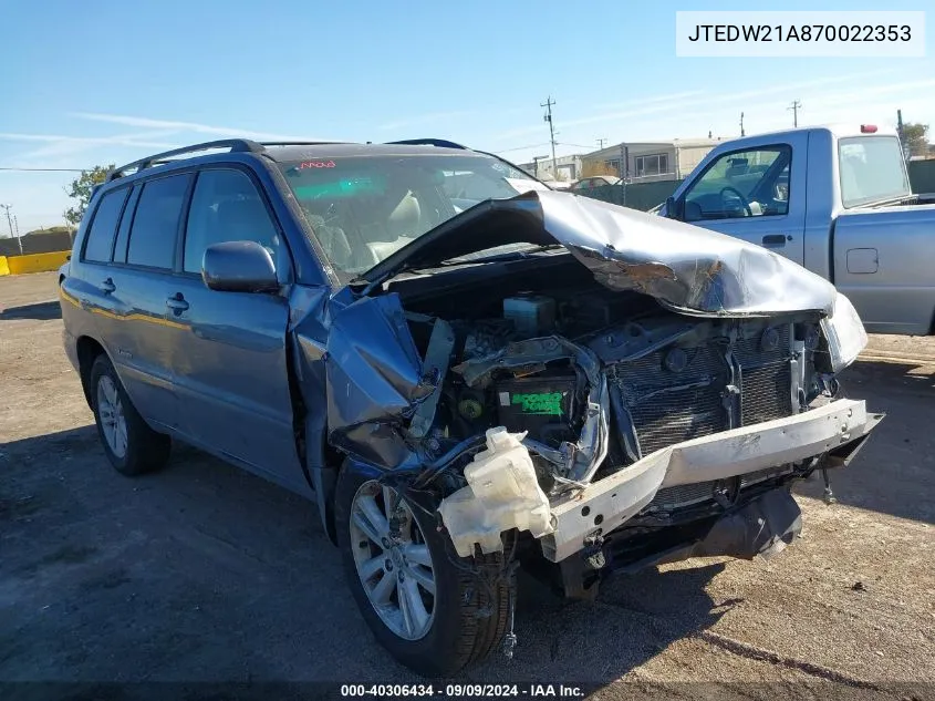 JTEDW21A870022353 2007 Toyota Highlander Hybrid Limited V6