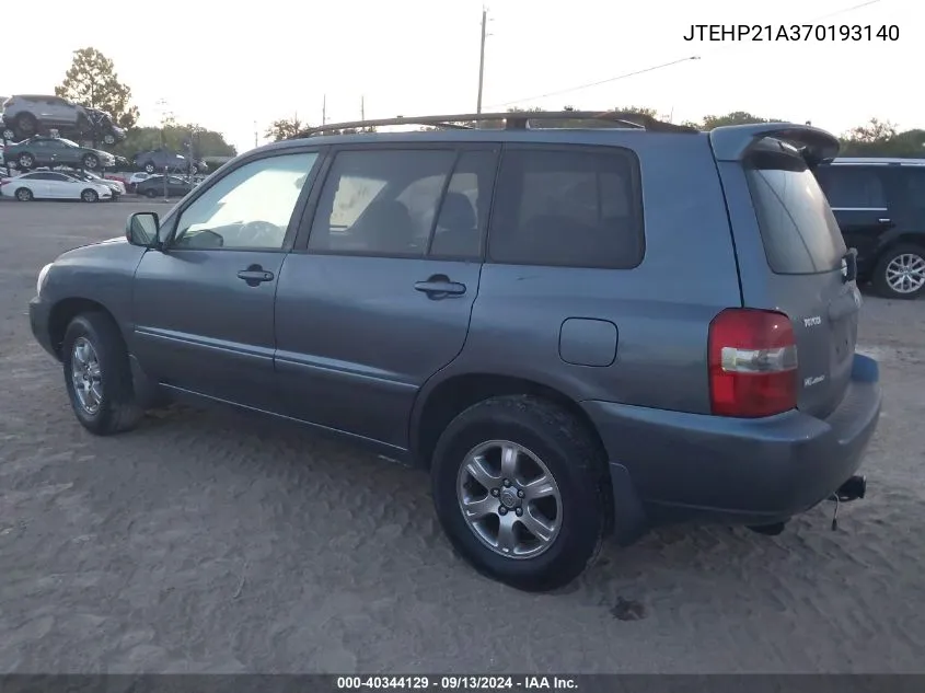 2007 Toyota Highlander Sport VIN: JTEHP21A370193140 Lot: 40344129