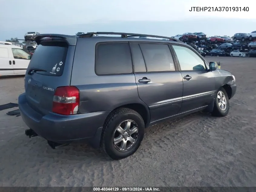 2007 Toyota Highlander Sport VIN: JTEHP21A370193140 Lot: 40344129