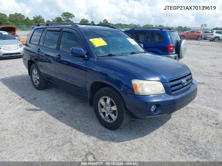 2007 Toyota Highlander V6 VIN: JTEGP21AX70139619 Lot: 40344757