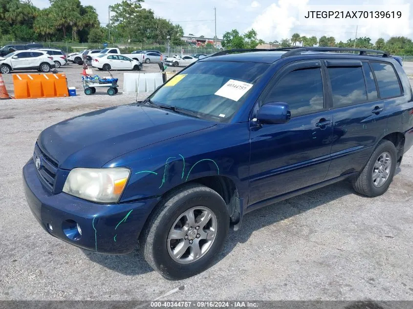 2007 Toyota Highlander V6 VIN: JTEGP21AX70139619 Lot: 40344757