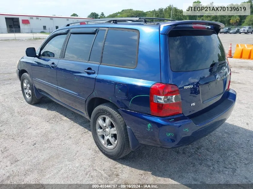 2007 Toyota Highlander V6 VIN: JTEGP21AX70139619 Lot: 40344757