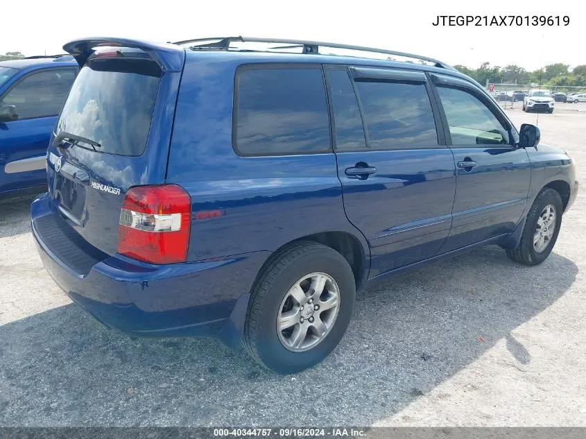 2007 Toyota Highlander V6 VIN: JTEGP21AX70139619 Lot: 40344757