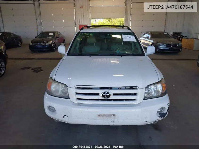 JTEEP21A470187544 2007 Toyota Highlander Limited V6