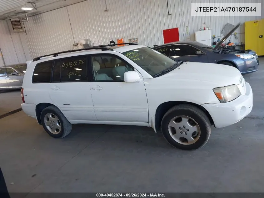 JTEEP21A470187544 2007 Toyota Highlander Limited V6