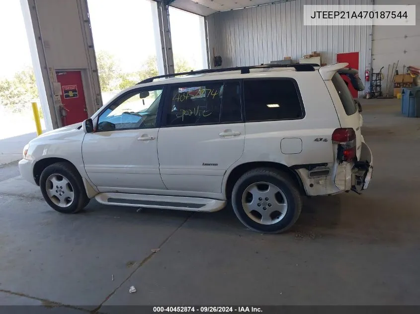 2007 Toyota Highlander Limited V6 VIN: JTEEP21A470187544 Lot: 40452874