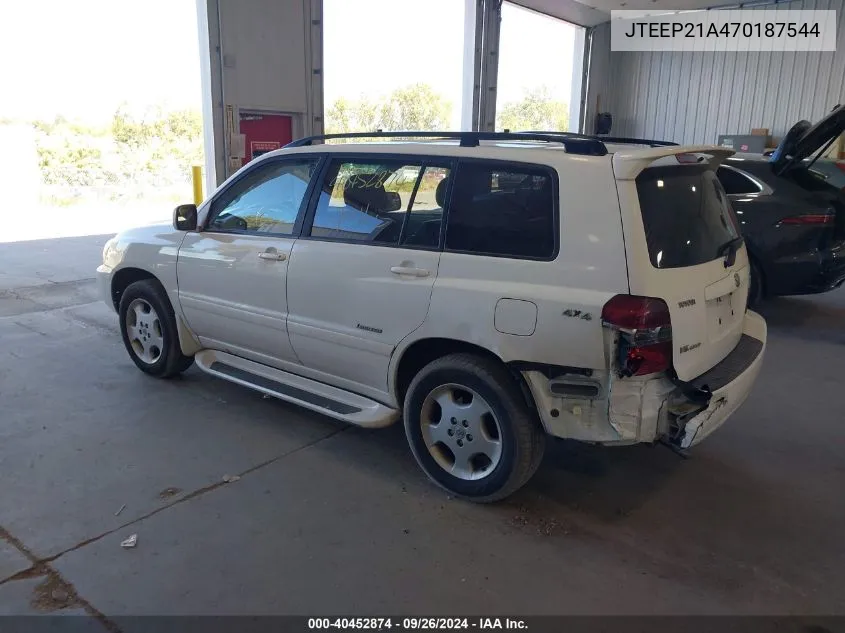 2007 Toyota Highlander Limited V6 VIN: JTEEP21A470187544 Lot: 40452874