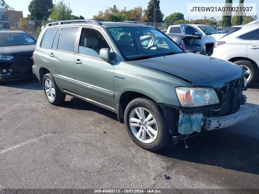 JTEGW21A070021937 2007 Toyota Highlander Hybrid V6