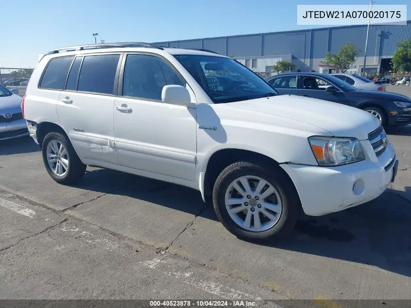 JTEDW21A070020175 2007 Toyota Highlander Hybrid Limited V6