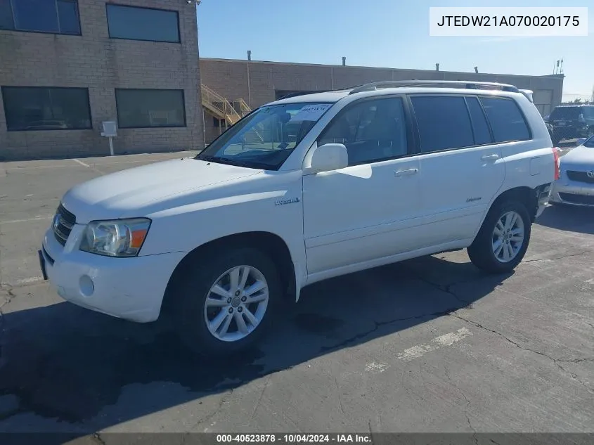 JTEDW21A070020175 2007 Toyota Highlander Hybrid Limited V6