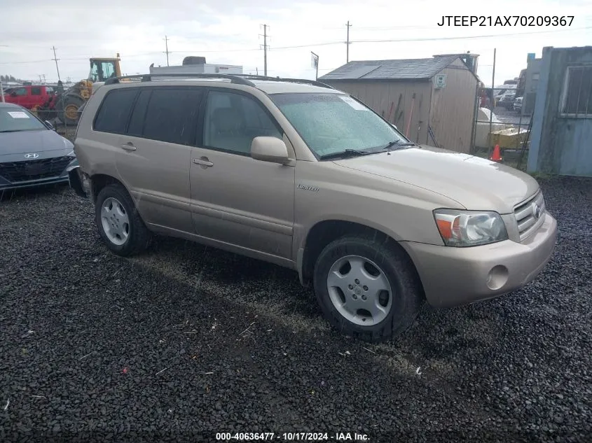 2007 Toyota Highlander Limited V6 VIN: JTEEP21AX70209367 Lot: 40636477