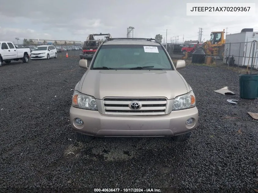 2007 Toyota Highlander Limited V6 VIN: JTEEP21AX70209367 Lot: 40636477