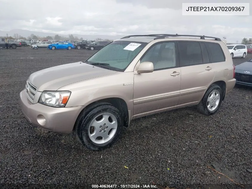 2007 Toyota Highlander Limited V6 VIN: JTEEP21AX70209367 Lot: 40636477