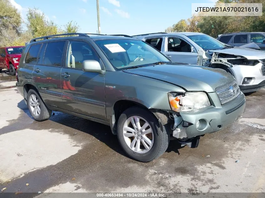 2007 Toyota Highlander Hybrid Limited V6 VIN: JTEDW21A970021616 Lot: 40653494