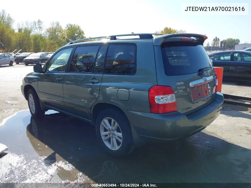 JTEDW21A970021616 2007 Toyota Highlander Hybrid Limited V6