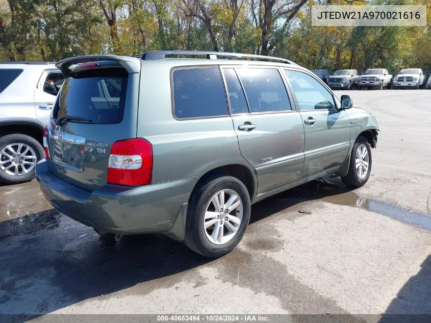 2007 Toyota Highlander Hybrid Limited V6 VIN: JTEDW21A970021616 Lot: 40653494