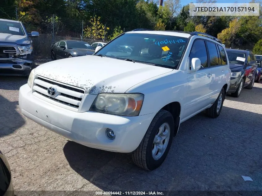 2007 Toyota Highlander VIN: JTEDD21A170157194 Lot: 40694442