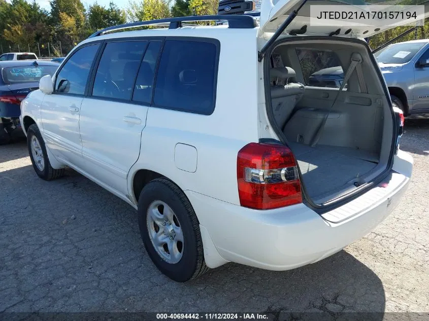 2007 Toyota Highlander VIN: JTEDD21A170157194 Lot: 40694442