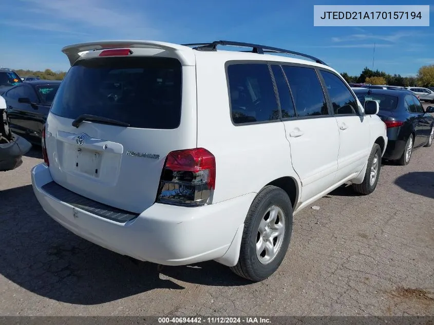 2007 Toyota Highlander VIN: JTEDD21A170157194 Lot: 40694442