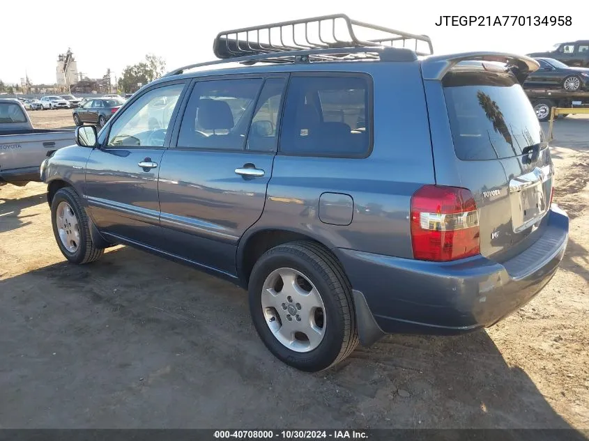 2007 Toyota Highlander Sport V6 VIN: JTEGP21A770134958 Lot: 40708000