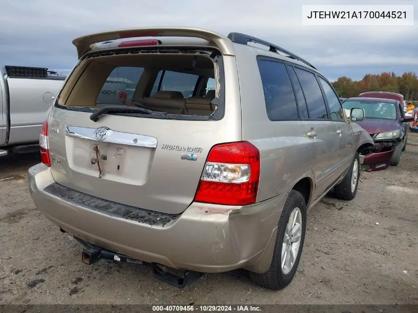 2007 Toyota Highlander Hybrid V6 VIN: JTEHW21A170044521 Lot: 40709456