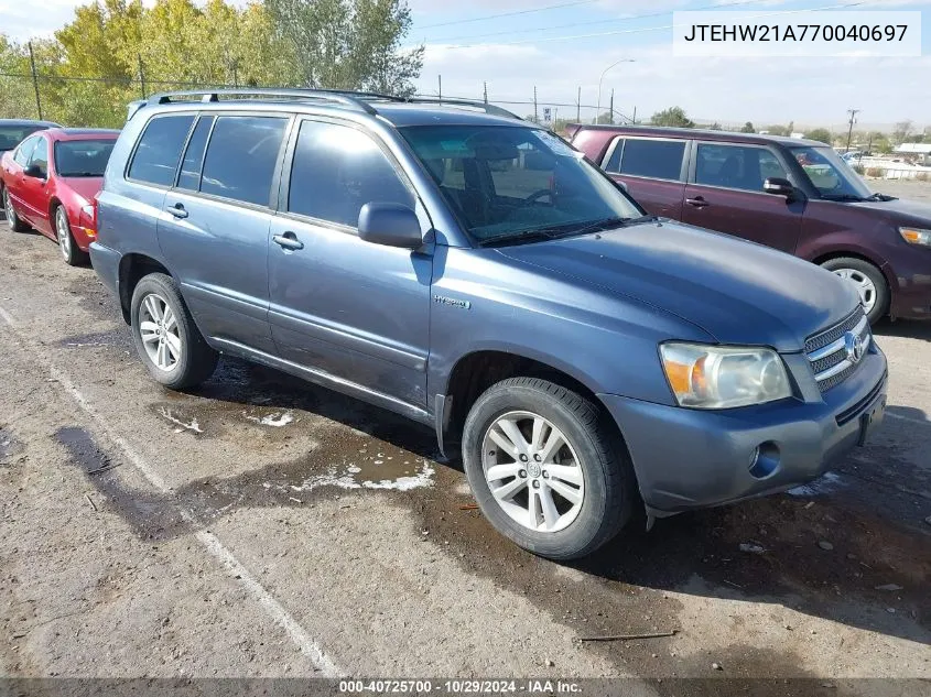 2007 Toyota Highlander Hybrid V6 VIN: JTEHW21A770040697 Lot: 40725700